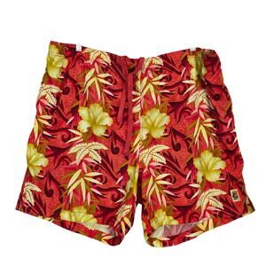 Tommy Bahama Men 2X Swim Trunks Red Yellow Hawaiian Tropical Mesh Line Beachwear